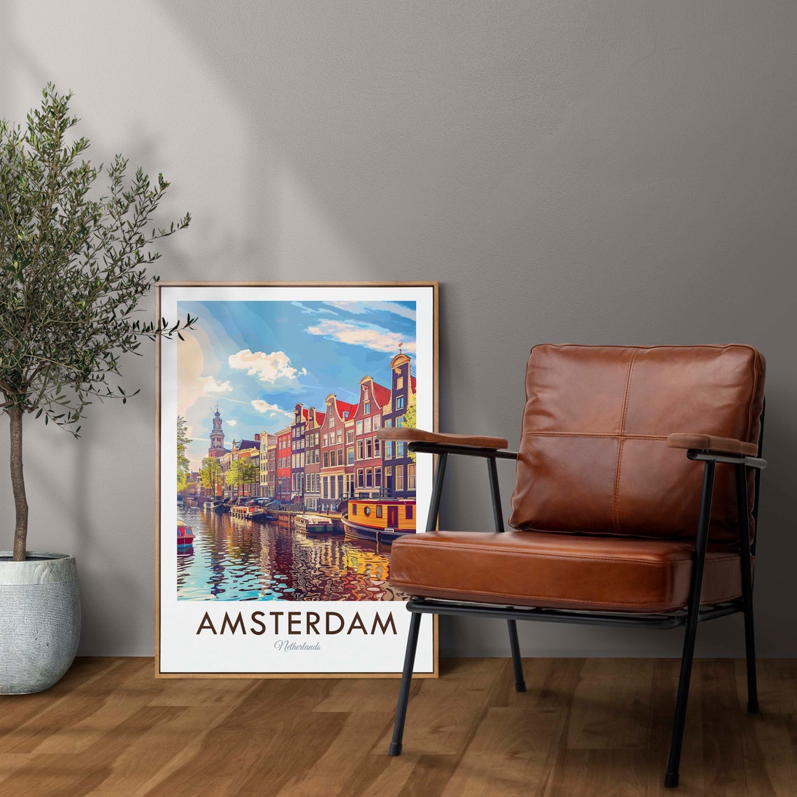 Amsterdam Netherlands Colorful Canal Houses Waterfront Poster