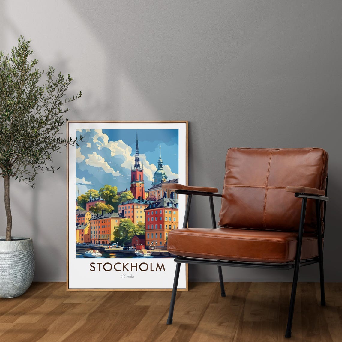 Stockholm Sweden Gamla Stan Colorful Harbor Waterfront Travel Poster - Image 2