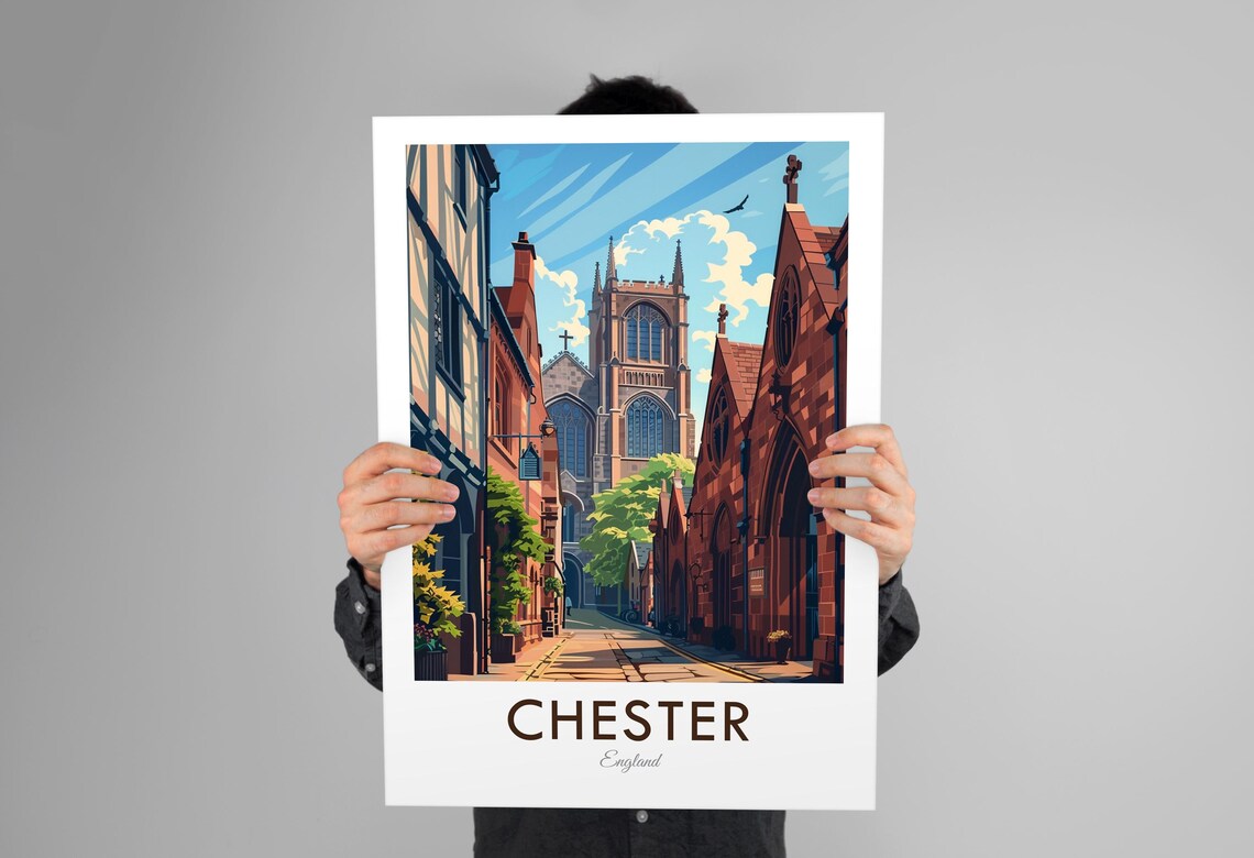 Chester England Cathedral Tudor Street Scene Vintage Travel Poster - Image 3