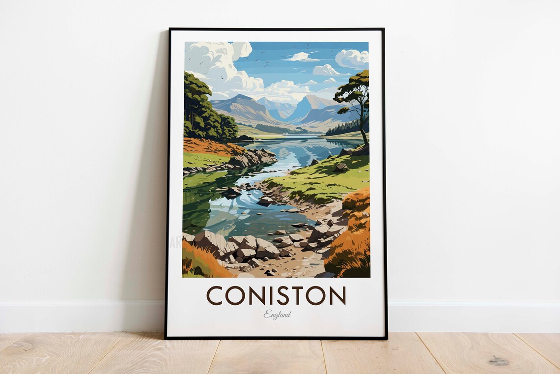 Lake Coniston Cumbria Vintage Travel Poster - Image 3