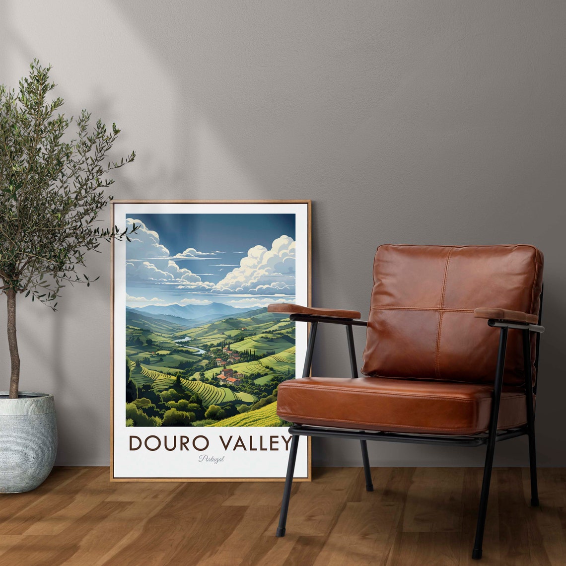 Douro Valley Portugal River Village Terraced Vineyard View Poster