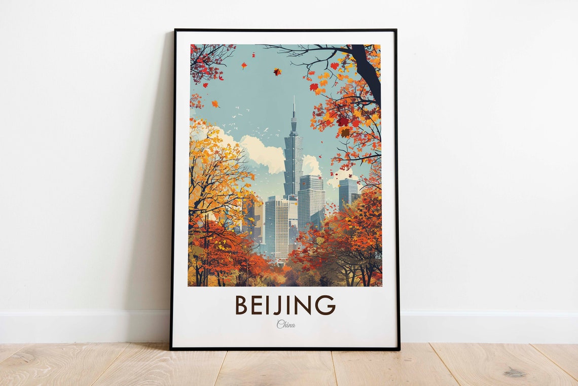 Beijing China Autumn Foliage Modern Skyscraper City View Poster - Image 3