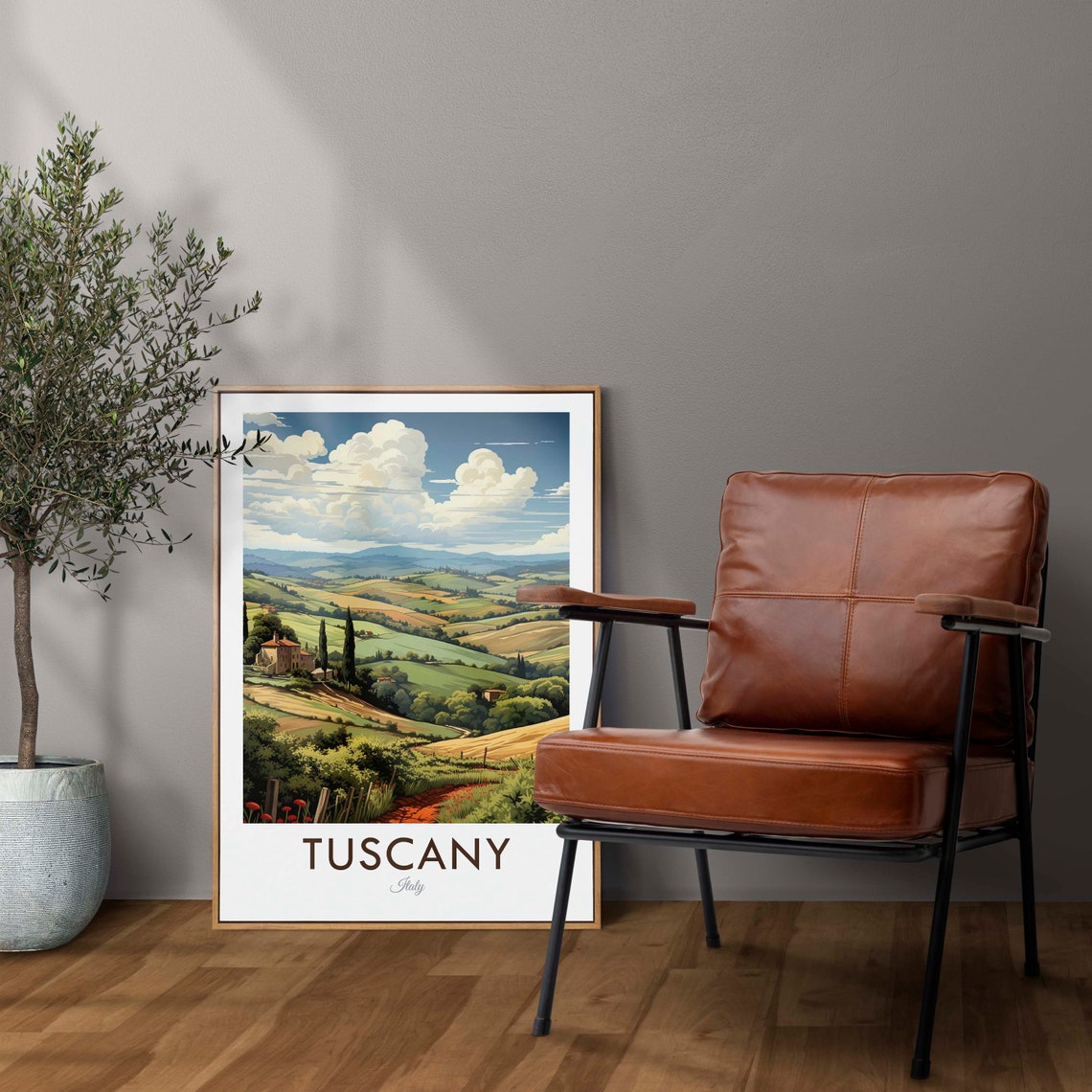 Tuscany Italy Rolling Hills Cypress Villa Landscape Poster Art