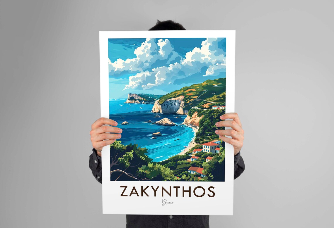 Zakynthos Greece Ionian Island Coastal Cliffs Vintage Travel Poster - Image 3