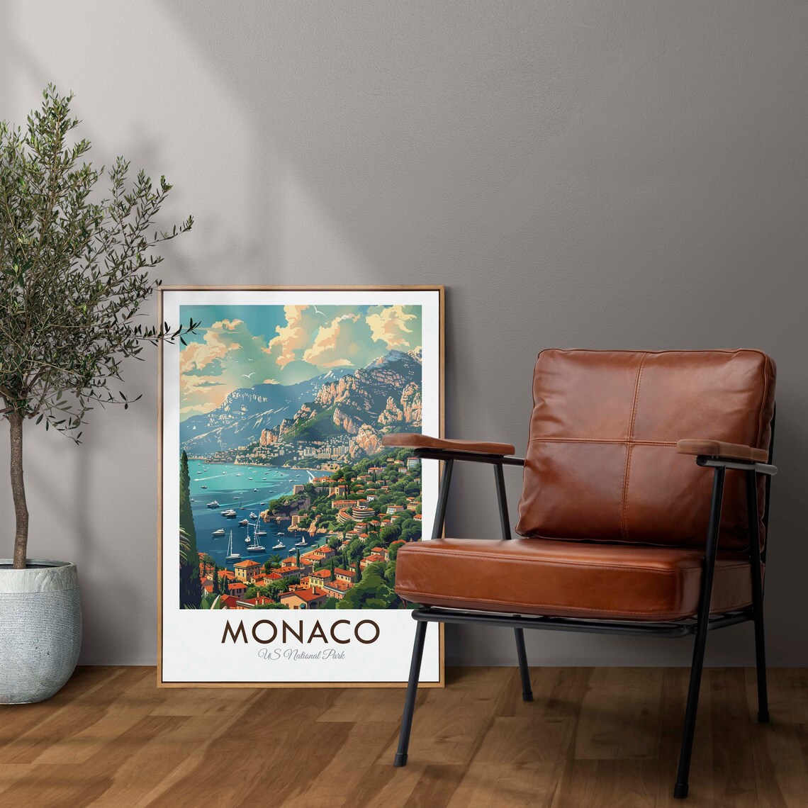 Monaco Mediterranean Harbor Yachts And Hillside Old Town Travel Poster - Image 2