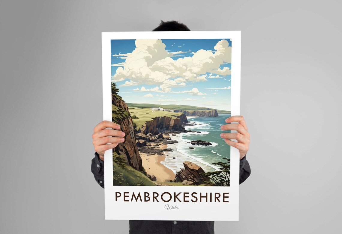Pembrokeshire Wales Vintage Travel Poster, Home Decor - Image 2