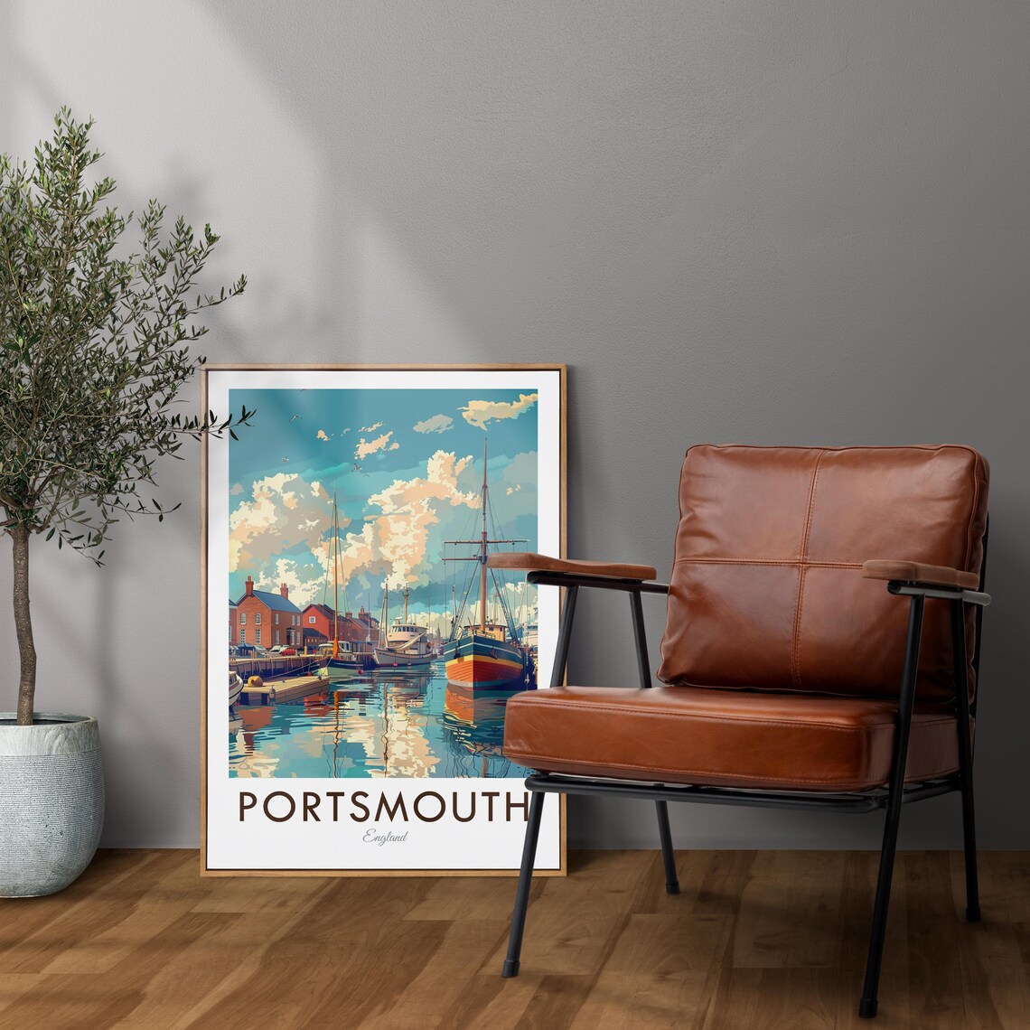 Portsmouth England Historic Harbour Tall Ship Vintage Travel Poster - Image 2