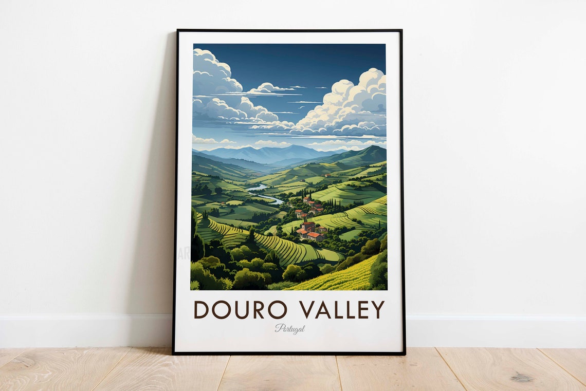 Douro Valley Portugal River Village Terraced Vineyard View Poster - Image 3