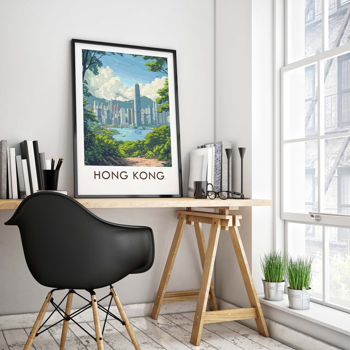 Hong Kong Vintage Style Travel Poster, Travel Poster