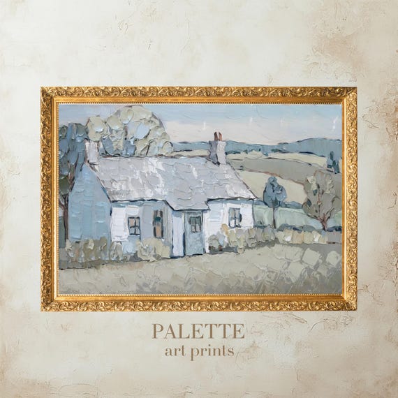 Rustic Countryside Cottage Art Peaceful Rural Landscape Painting Farmhouse Wall Decor Txt018