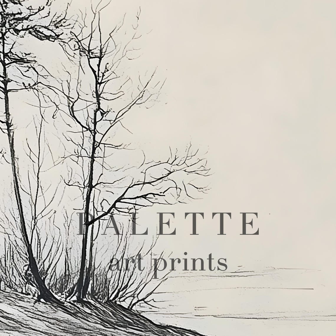 Horse Standing by Still Water Among Tall Trees Pencil Sketch Wall Art - Image 2