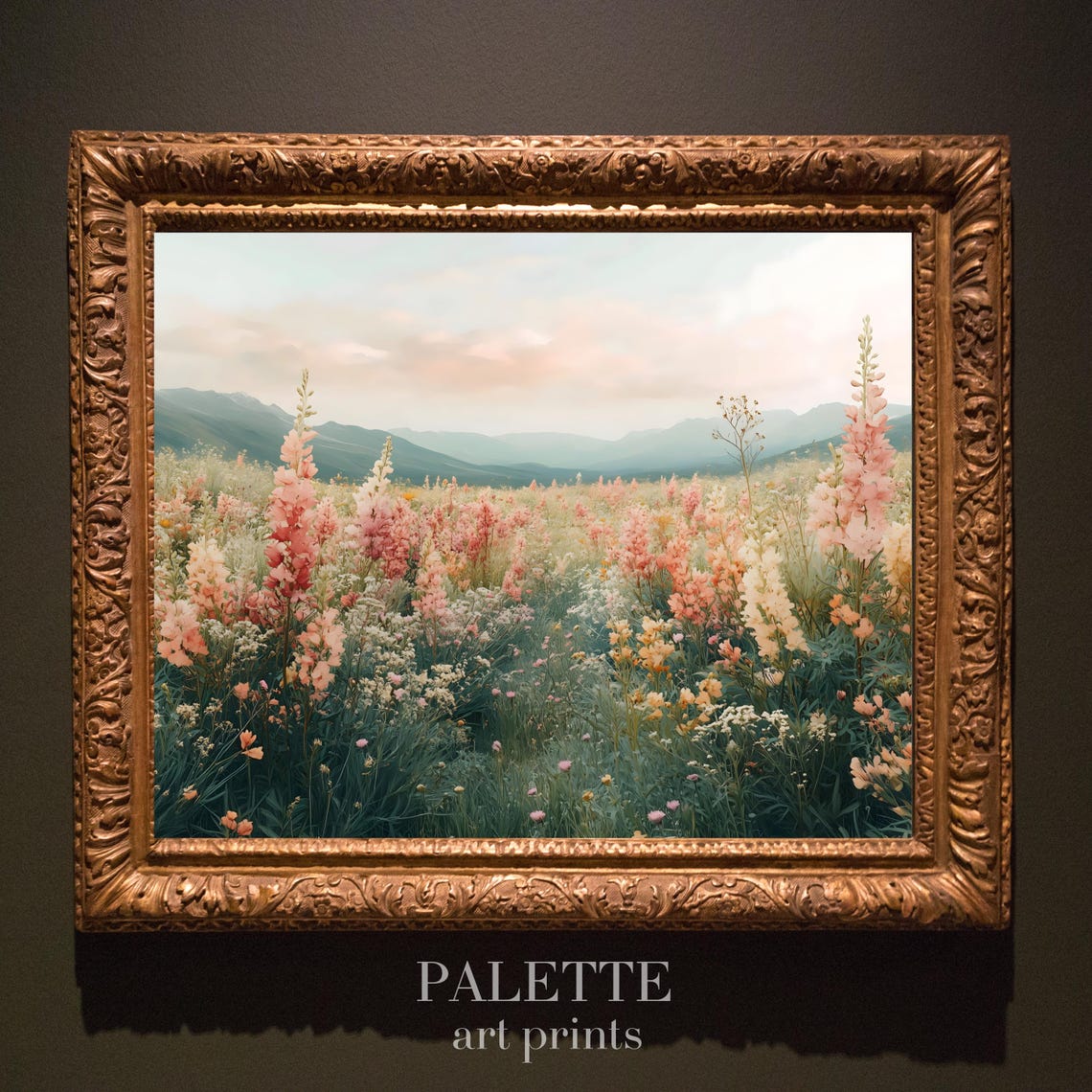 Colorful Wildflower Field With Pink Blossoms Beneath Mountains Poster - Image 3