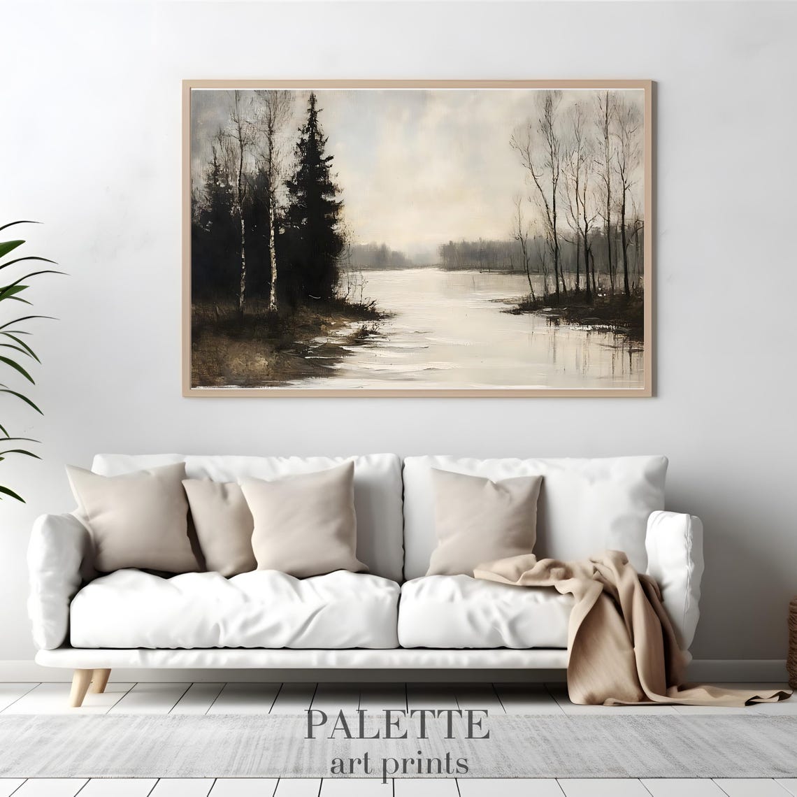 Tranquil Frozen Lake in Misty Winter Forest Morning Scene Poster - Image 3