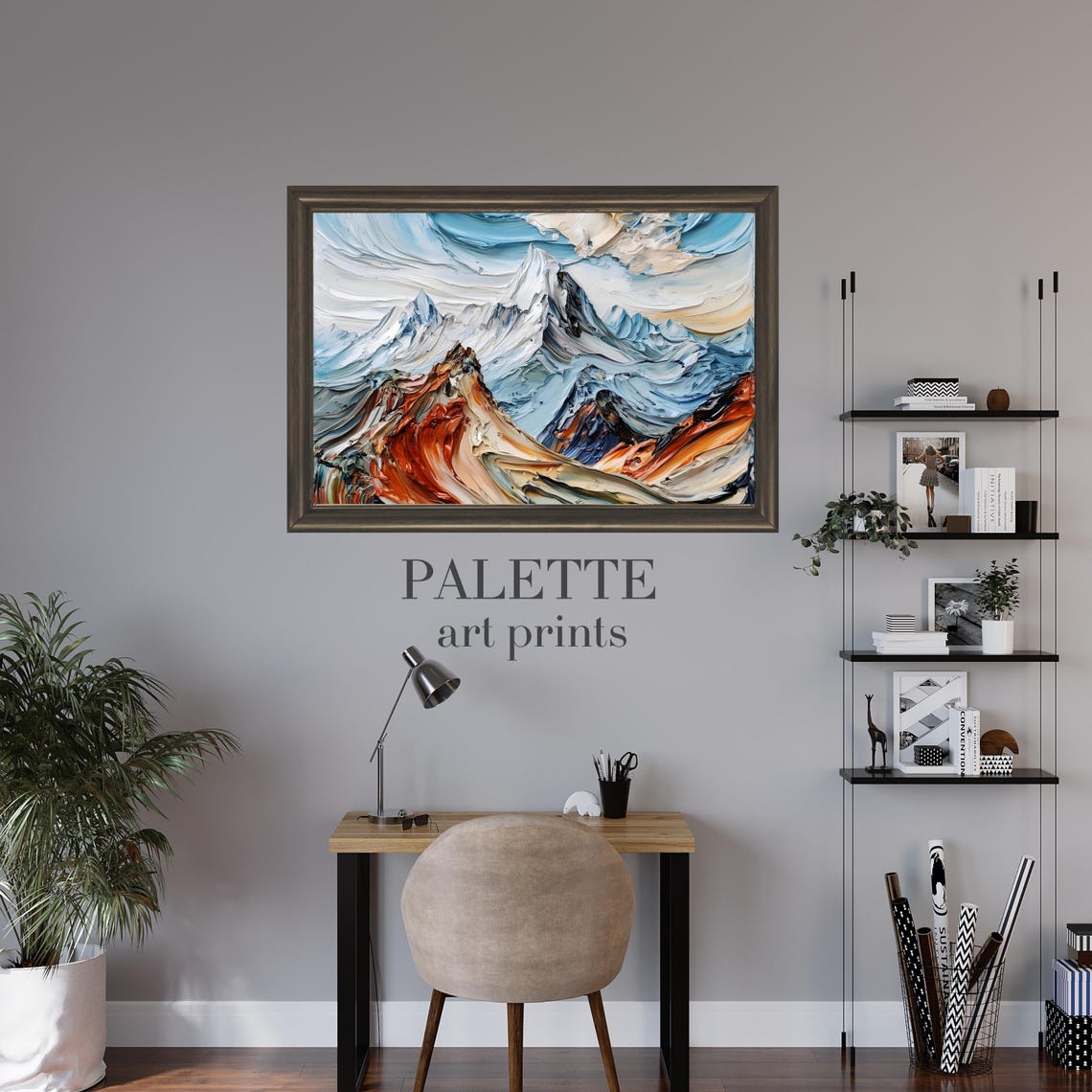Snowy Alpine Peak Swirling Sky Textured Impasto Mountain Wall Poster - Image 3