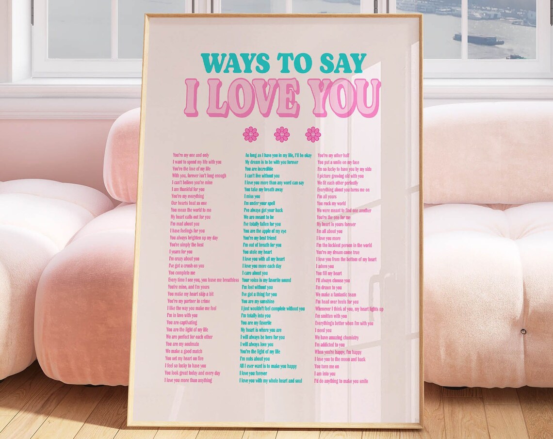 Ways To Say I Love You Retro Pink Teal Love Quotes List Poster