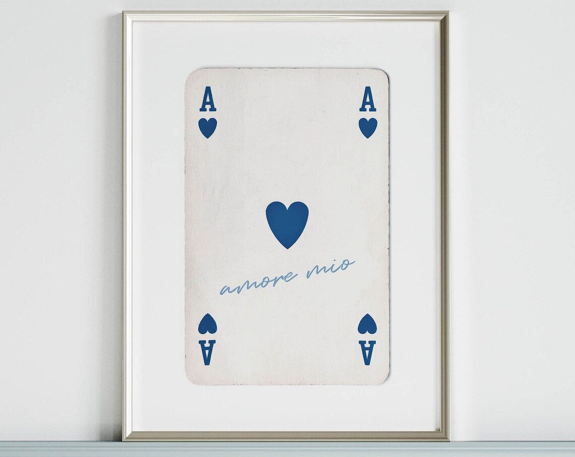 Ace Of Hearts Blue Retro Funky Art Print