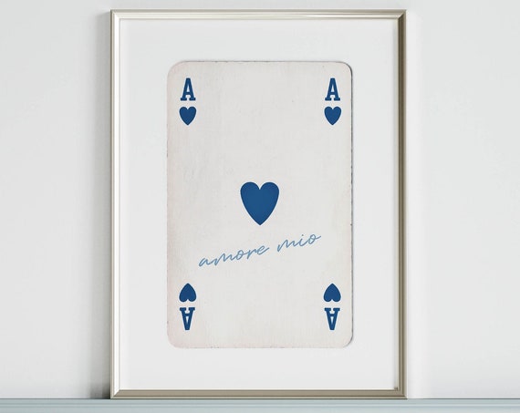 Ace Of Hearts Blue Retro Funky Art Print