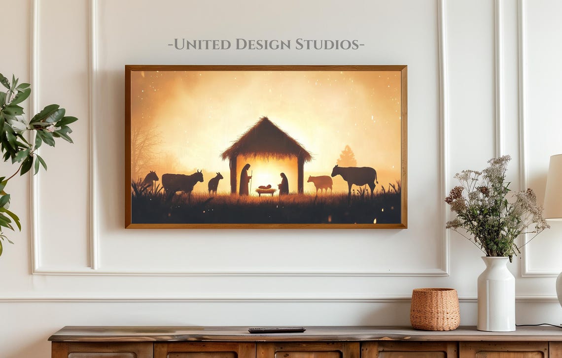 Nativity Silhouette Sunset Stable Animals Christmas Manger Poster - Image 3