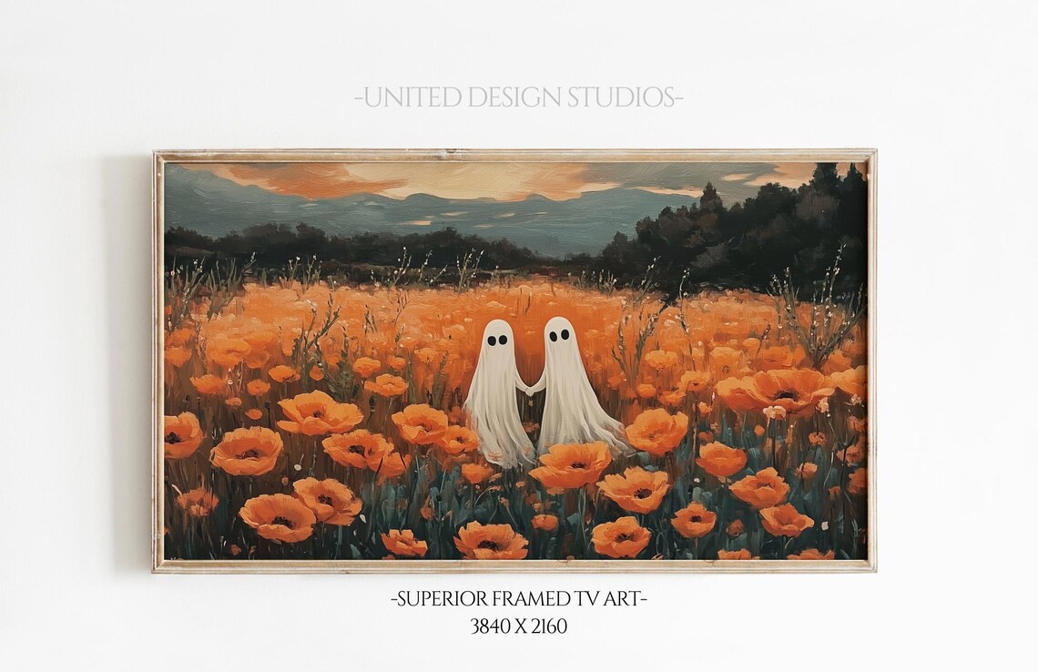 Halloween Ghosts in a Floral Field Art Print