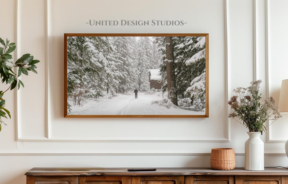 Cozy Snowy Forest Walk Winter Photography Neutral Wall Art Print - Image 3