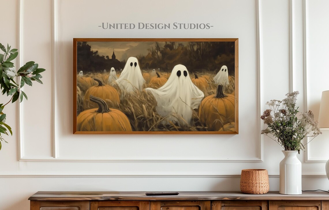 Halloween Ghosts in Pumpkin Patch Spooky Fall Night Frame TV Art Poster - Image 3