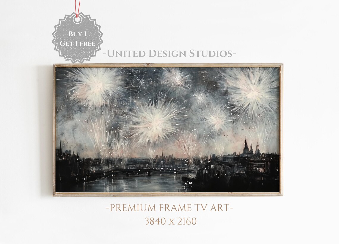New Years Fireworks Farmhouse Holiday Art Print