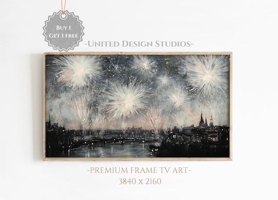 New Years Fireworks Farmhouse Holiday Art Print