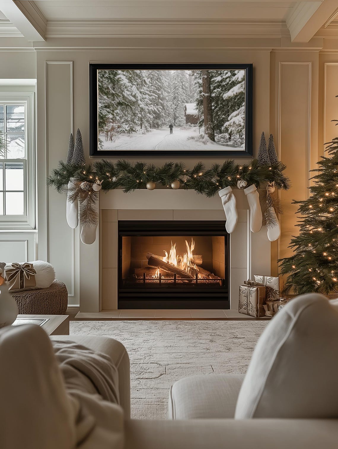 Cozy Snowy Forest Walk Winter Photography Neutral Wall Art Print - Image 2