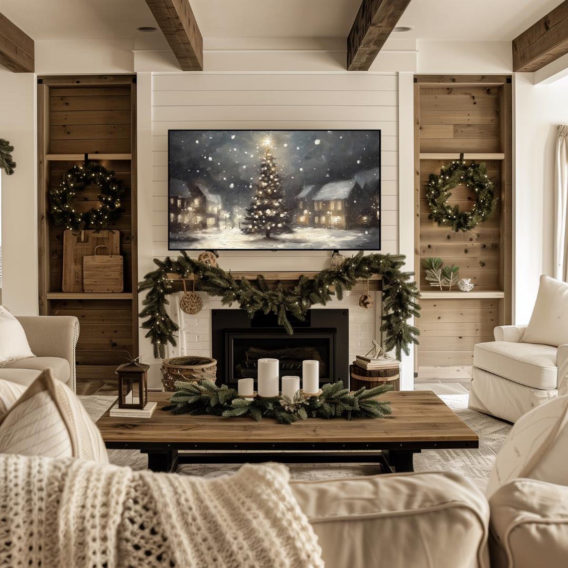 Christmas Town Frame Tv Art Oil Painting Of A Christmas Village Frame Tv Art Farmhouse Christmas Scene Frame Tv Art Winter Tv Art - Image 4