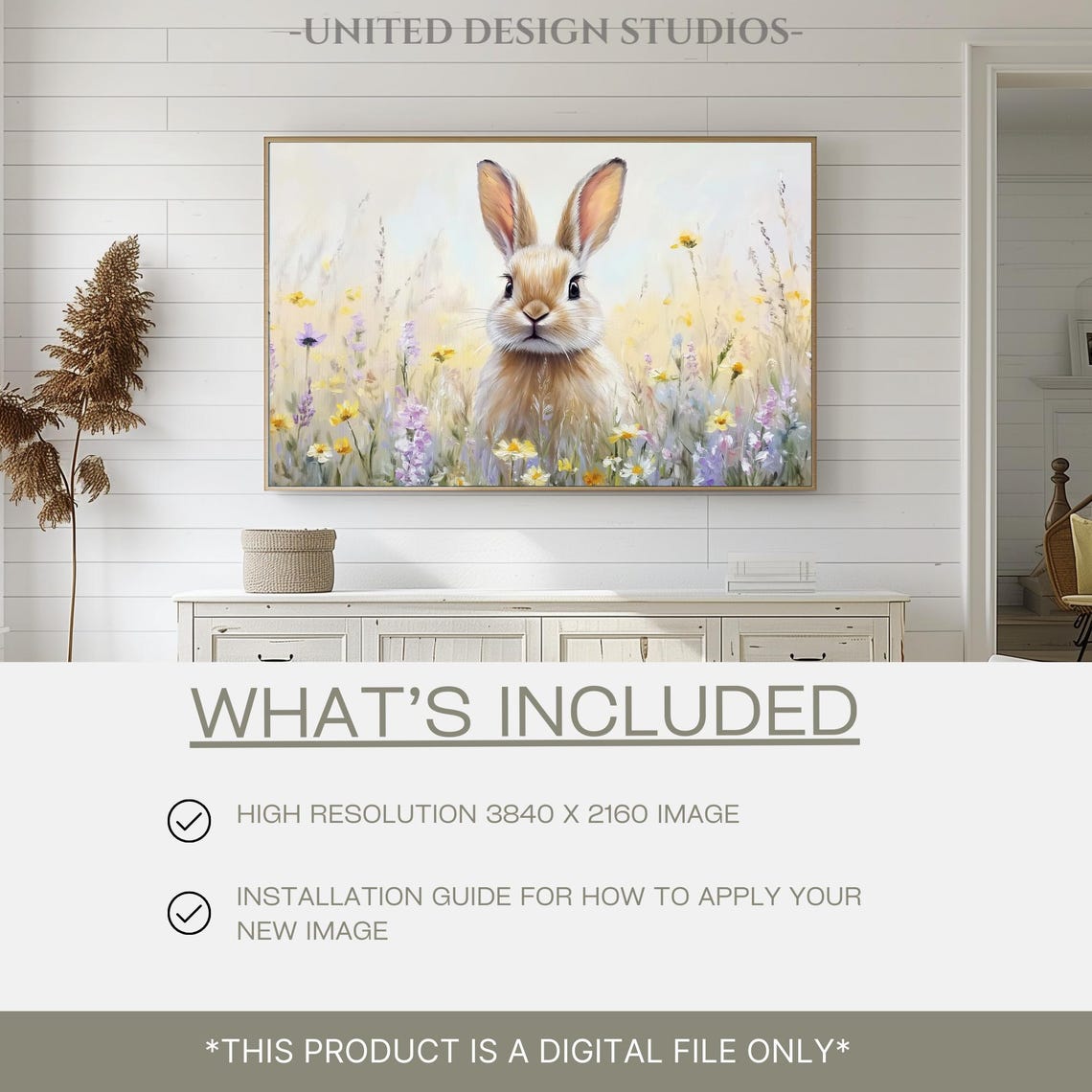 Cute Bunny In Wildflower Meadow Spring Easter Rabbit Wall Art - Image 2