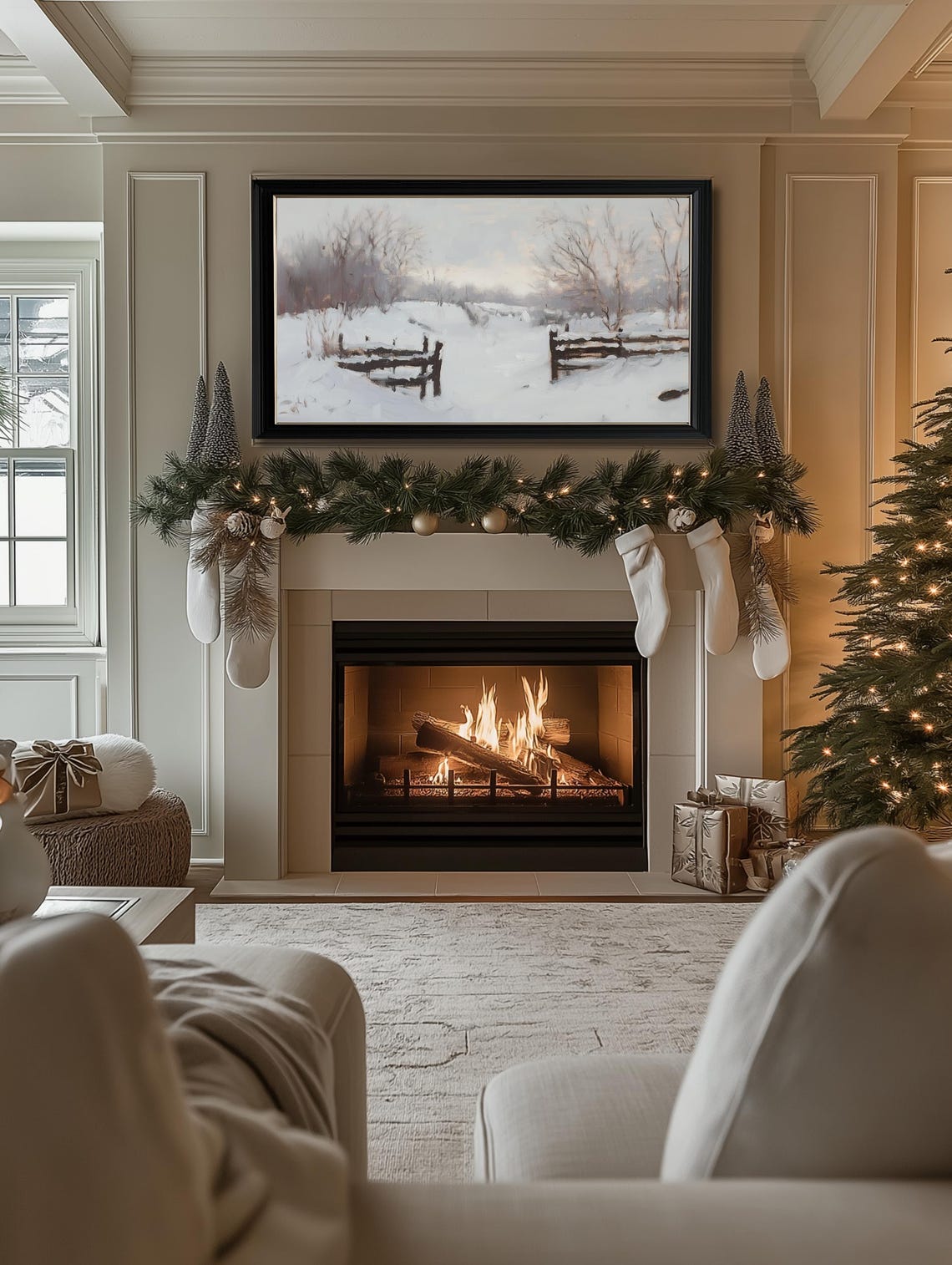 Frame Tv Winter Art Winter Landscape Painting Of Snowy Field Frame Tv Art Farmhouse Winter Landscape Tv Art Cottagecore Winter Tv Art - Image 2