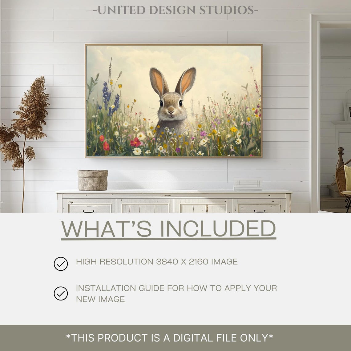 Bunny In Colorful Wildflower Field Spring Easter Rabbit Wall Art - Image 2