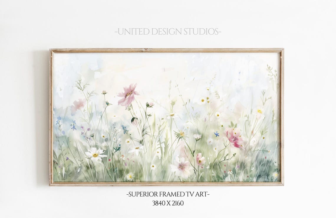 Spring Wildflower Meadow Cosmos Daisies Watercolor Art Poster
