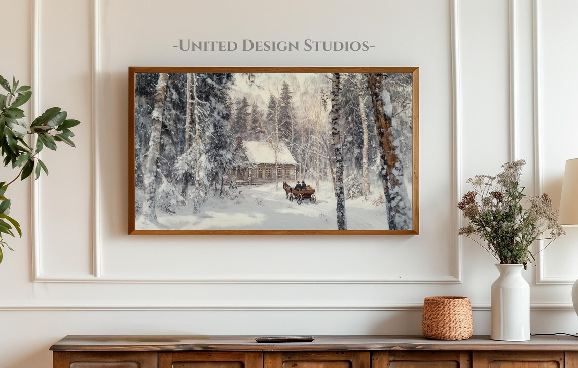 Winter Carriage Ride Landscape Art Print, Farmhouse - Image 3