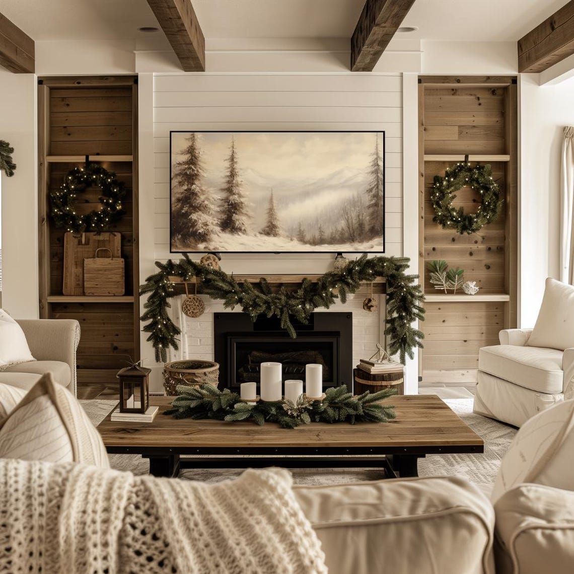 Winter Frame Tv Art Neutral Painting Winter Mountain Landscape Snow Covered Trees Tv Art Farmhouse Winter Tv Art Frame Tv Art Christmas - Image 4