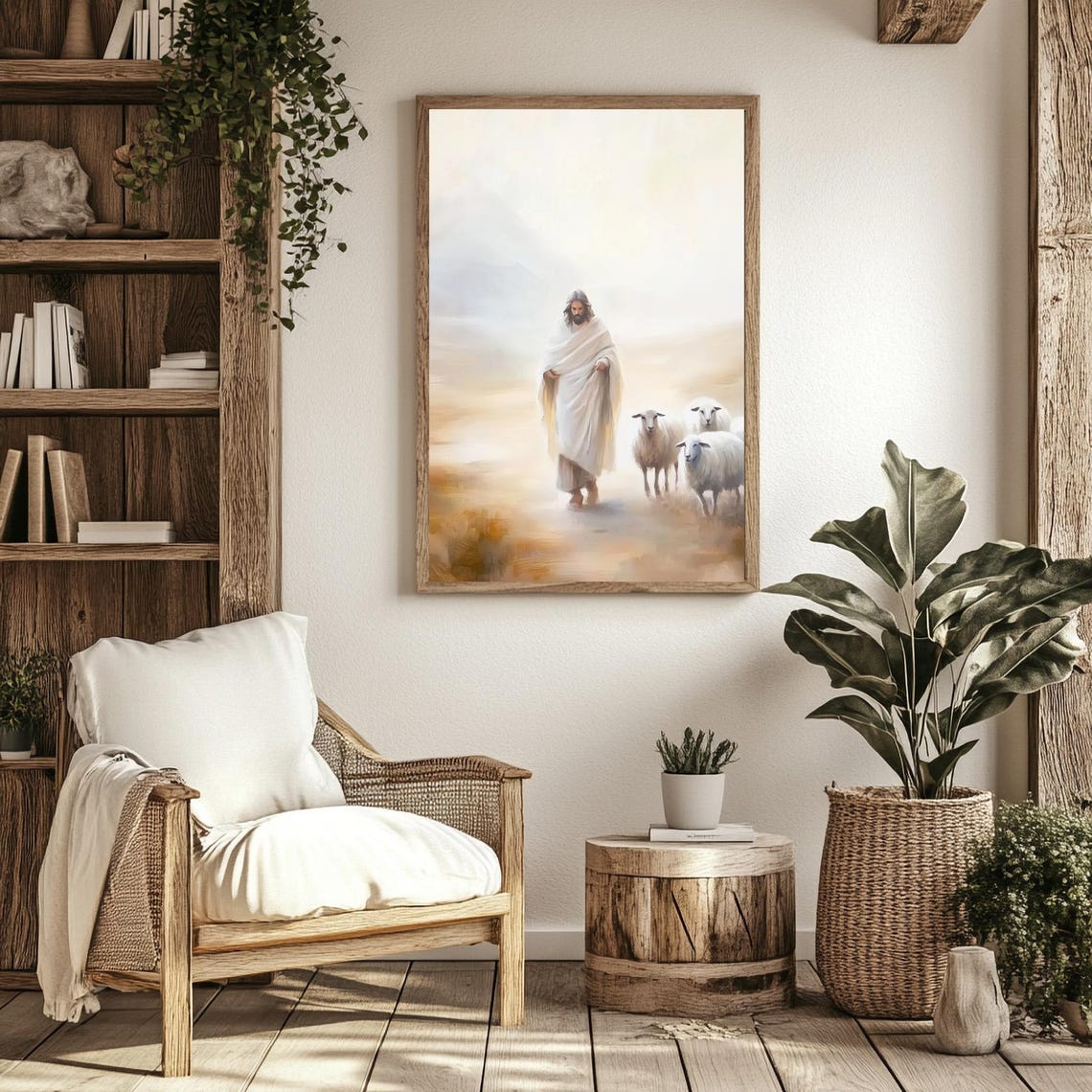 Jesus With His Flock Of Sheep Art Jesus Loves You Modern Christian Art Jesus Painting Jesus Art Jesus Christ Picture - Image 2