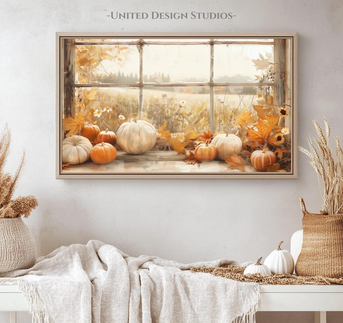 Rustic Autumn Window Pumpkins Golden Fall Leaves Farmhouse Poster - Image 4
