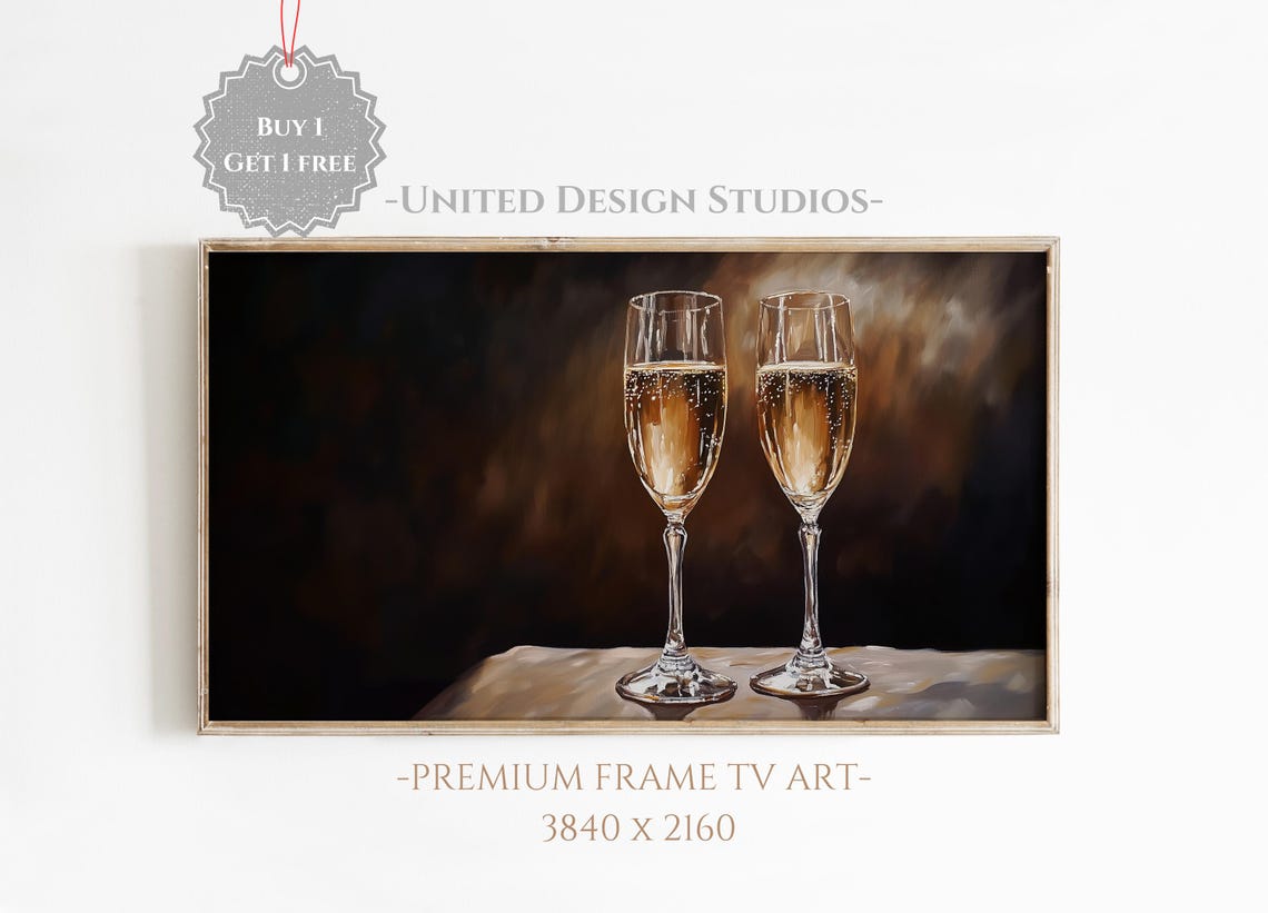 Champagne Glasses Dark Moody New Years Eve Celebration Art Poster