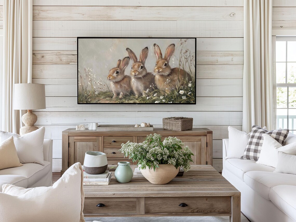 Neutral Spring Rabbit Painting, Easter Decor - Image 3
