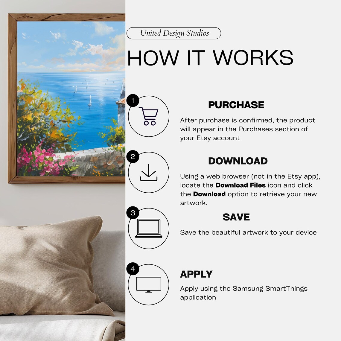 Mediterranean Coastal Village Painting Sea View Flowers Seaside Holiday Poster - Image 3