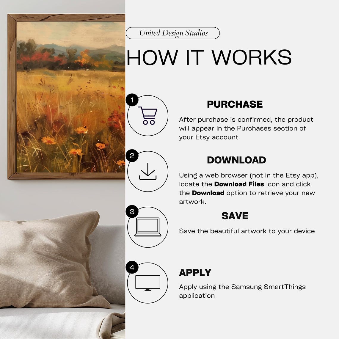 Golden Fall Wildflower Meadow Mountain View Oil Painting Poster - Image 3
