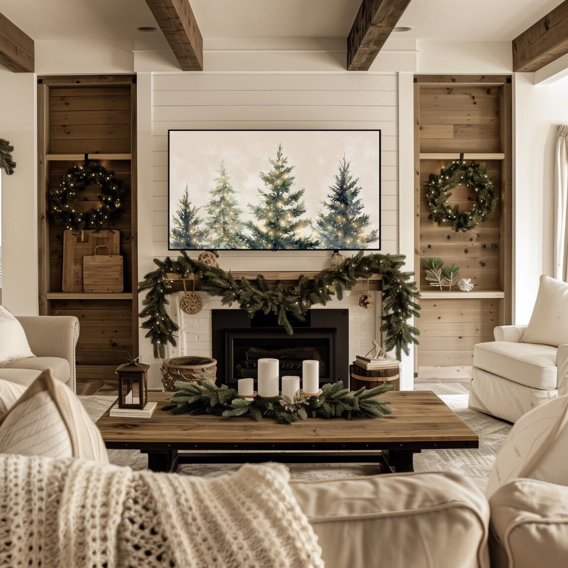 Neutral Watercolor Christmas Tree Art Print - Image 4