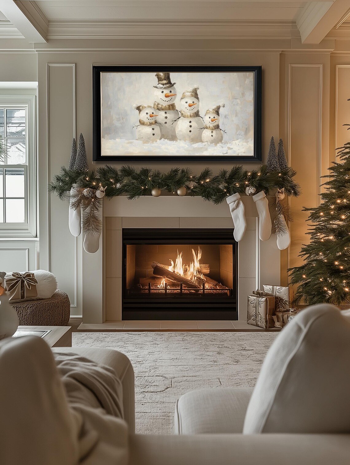 Christmas Snowman Oil Painting Art Print, Holiday - Image 2