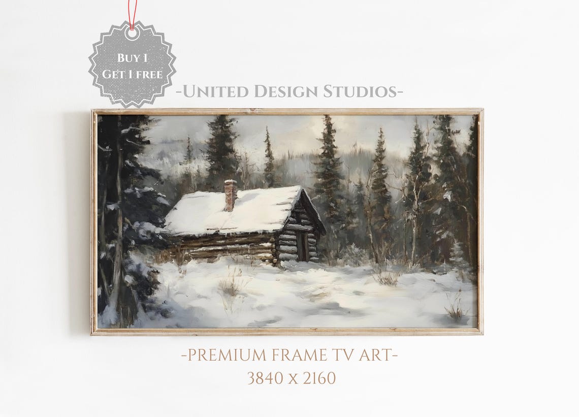 Frame Tv Winter Art Moody Cabin Painting In Winter Snow Forest Frame Tv Art Farmhouse Cottagecore Winter Tv Art Frame Tv Art Christmas
