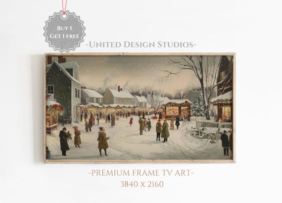 Winter Christmas Town, Classic Christmas Village Art Print