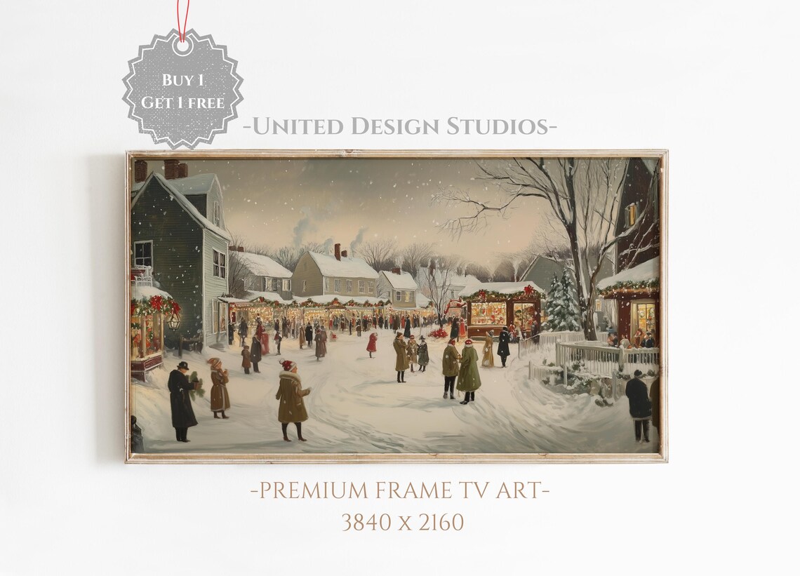 Winter Christmas Town, Classic Christmas Village Art Print