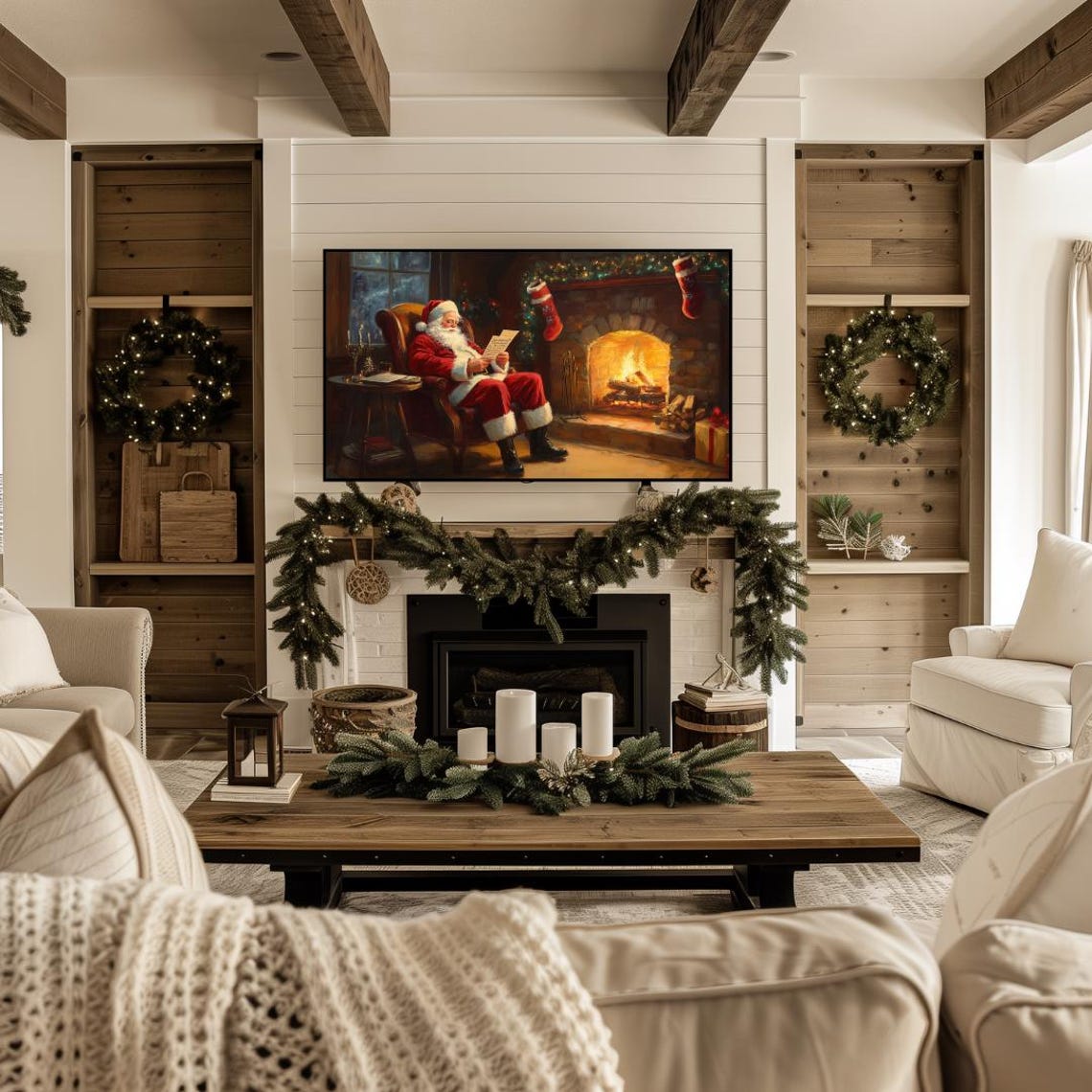 Frame Tv Art Christmas Santa Frame Tv Art Santa Claus Art For Tv Farmhouse Christmas Painting Christmas Holiday Decor - Image 4