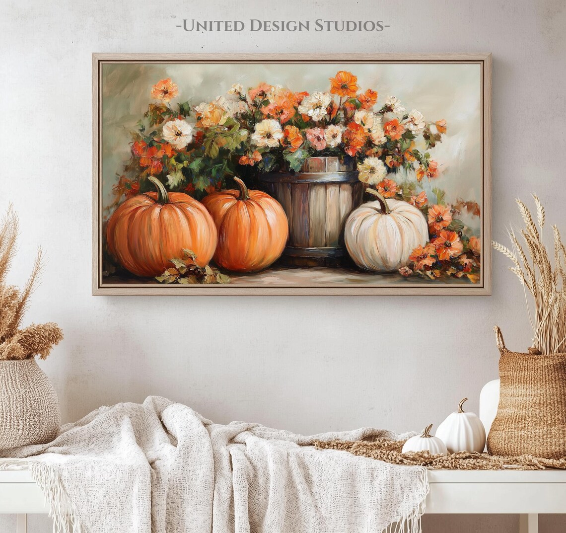 Fall Flowers and Pumpkins Art Print, Farmhouse - Image 4
