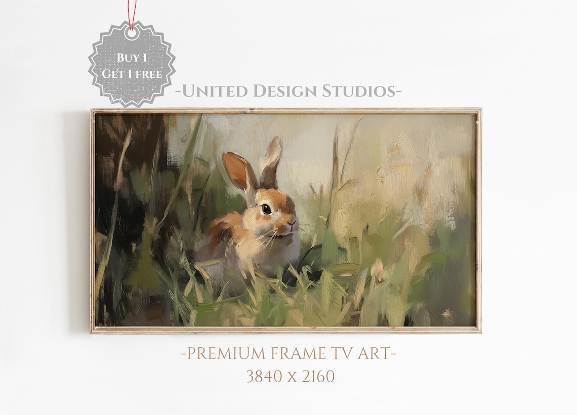 Easter Bunny Frame Tv Art Neutral Spring Rabbit Painting Tv Moody Easter Decor Farmhouse Easter Frame Tv Art