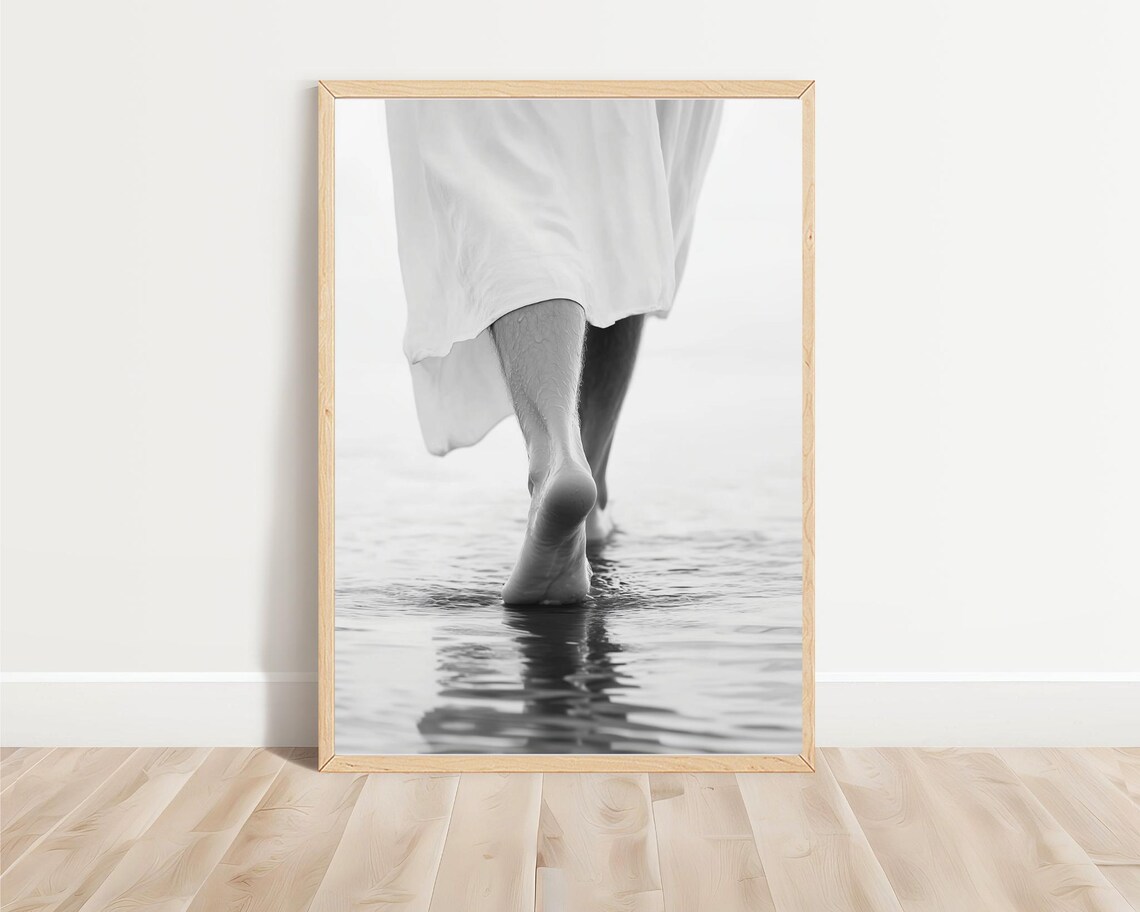 Jesus Walking On Water Bare Feet Ripple Monochrome Faith Photography Poster - Image 3